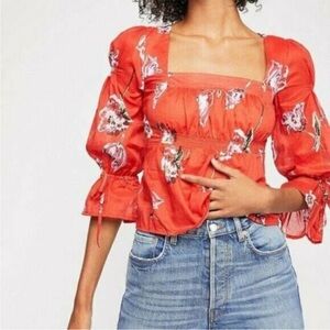 Free People Cherish the Light Red Floral Top Size XS